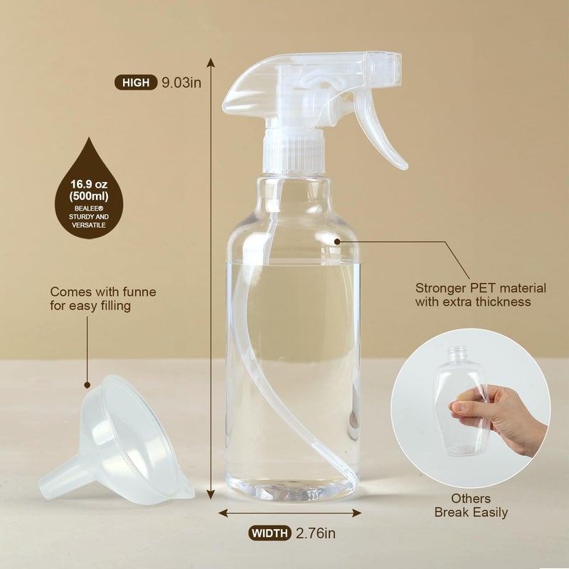 Bealee Plastic Spray Bottles, 2-Pack, 16.9 Oz, Mist & Stream, Heavy Duty Spraying, Empty Water Spray Bottle for Cleaning Solutions, Essential Oils, Hair, Plants, BBQ, Cat Dog Behavior Correction (Clear) - Image 2